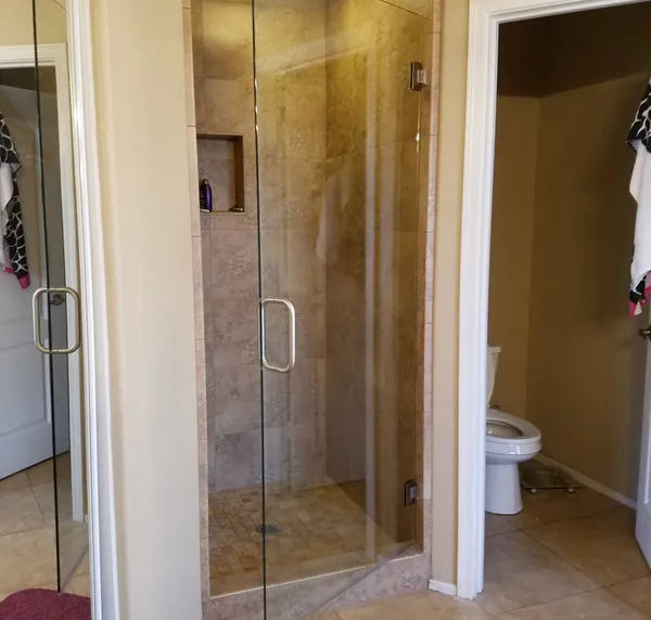 shower frameless glass swing door ideas 4